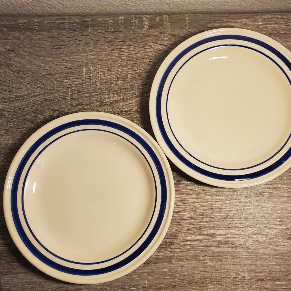 VTG HARTSTONE USA DOMINION Cobalt Blue Stripe Bread Plates (2) Restaurant Ware